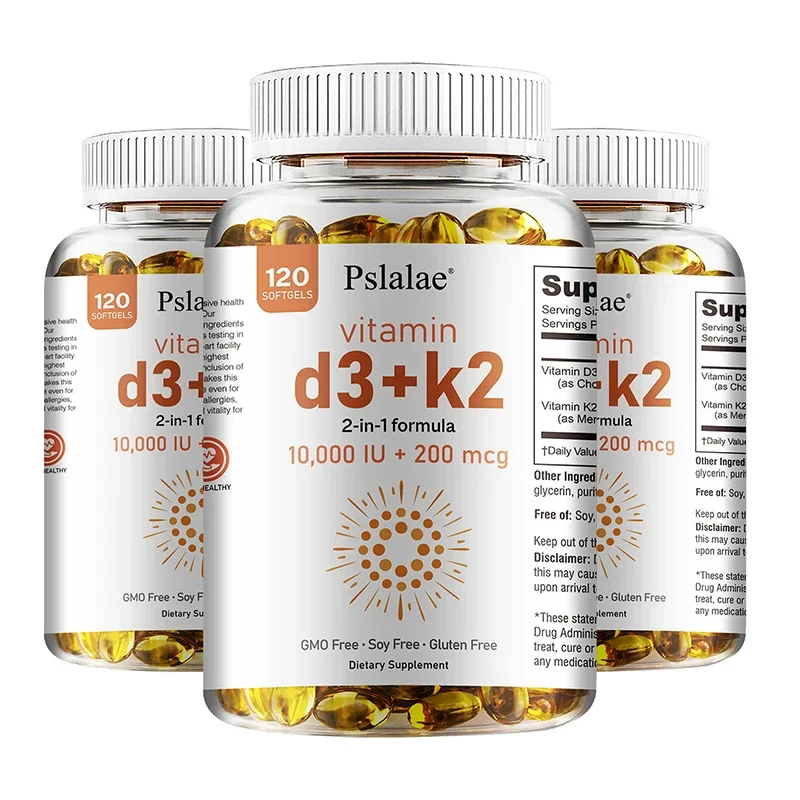 Vitamin D3 10000 IU with K2 200 Mcg, 120 Soft-Gels | 2 in 1 Immune Support, Healthy Muscle Function and Bone Health