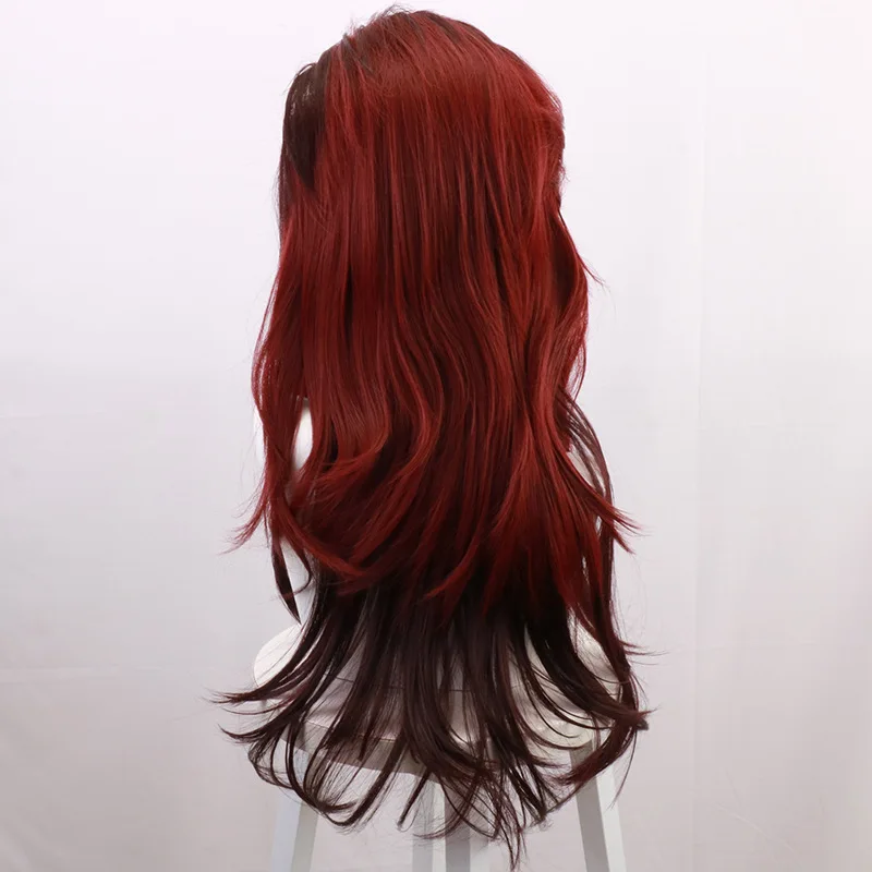 : Tanjiro Kamado, Charaktertransformation, braune lockige Langhaar-Anime-Perücke mit Farbverlauf, COS Play