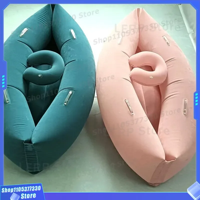 PVC Inflatable Lazy Sofa Flocked Pea Pod Recliner Cushion Portable Air Bean Bag Chair for Living Room Bedroom Outdoor