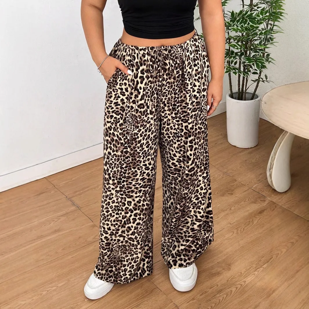 New European and American Autumn and Winter Leopard Print Straight Casual Print Women's Loose Casual Leopard Print Trousers