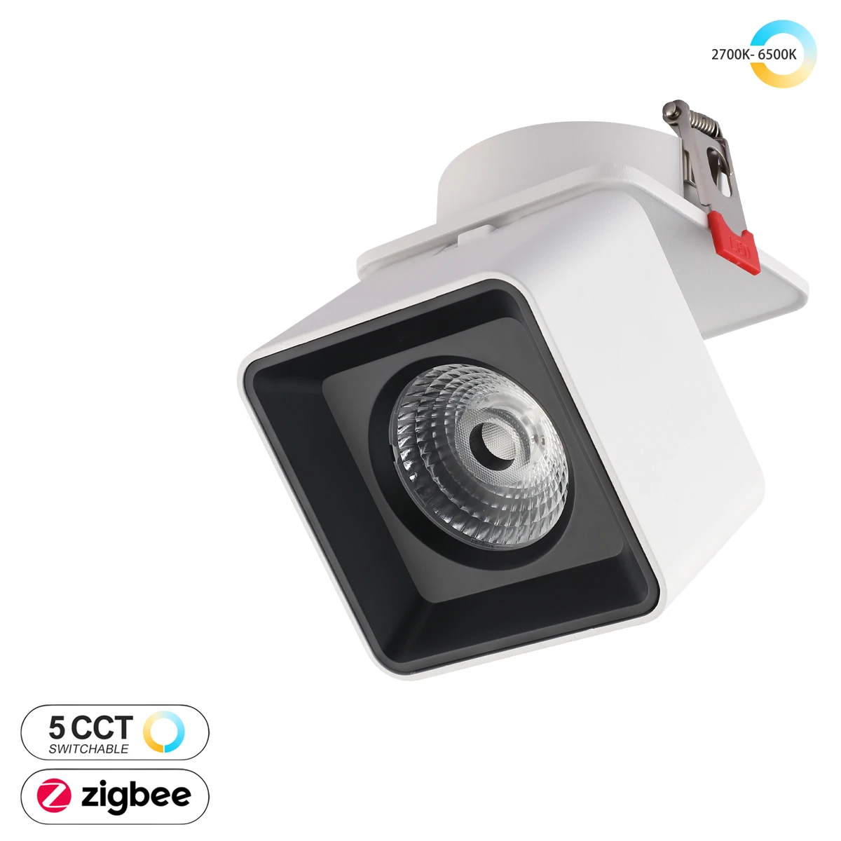 

Встраиваемый квадратный светодиодный точечный светильник, 5 CCT, переключаемый/поворотный складной светильник Zigbee для спальни, кухни, внутренний потолочный светильник переменного тока 110/220 В