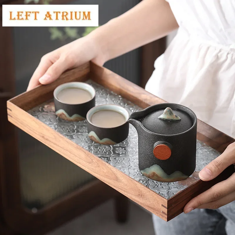 Juego de té de viaje portátil pintado a mano de estilo japonés, taza exprés de cerámica gruesa, una olla, dos tazas, juego de té de Kung Fu, juego pequeño de Taiwán