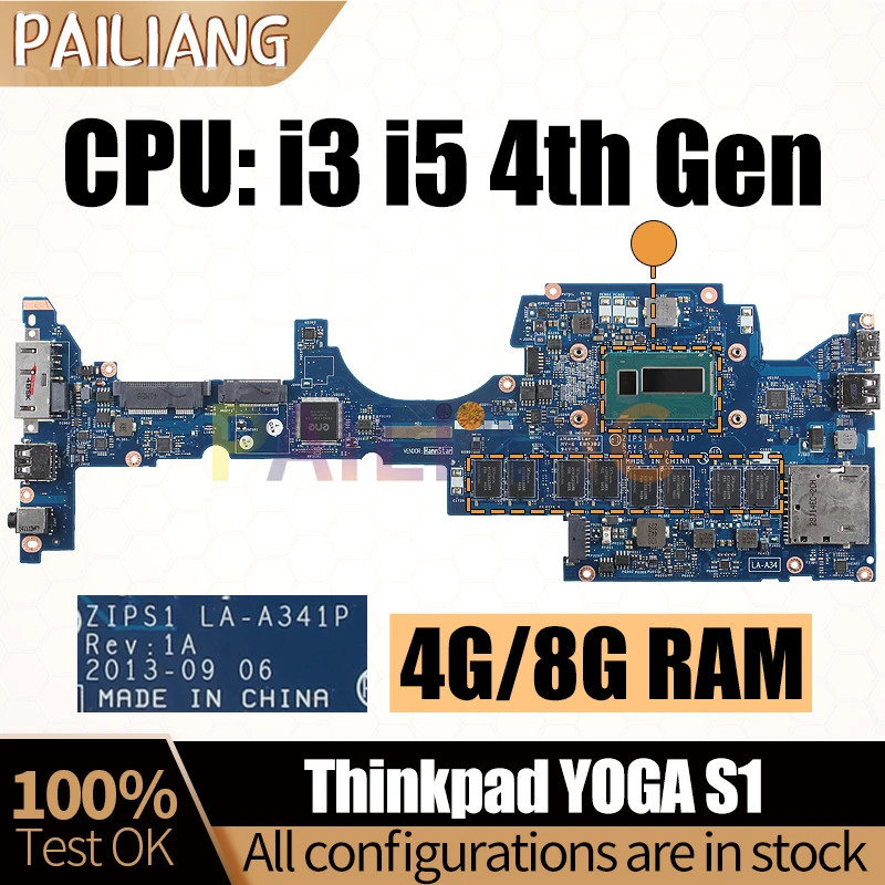 For Lenovo Thinkpad YOGA S1 Notebook Mainboard LA-A341P i3 i5 4th Gen 4G 8G RAM 04X5232 00HT127 Laptop Motherboard Full Tested