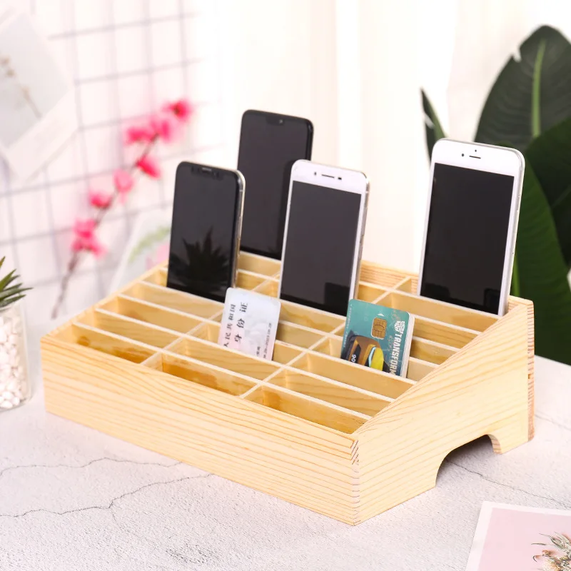 Multifunctional Wooden Storage Box Mobile Phone Repair Box Suitable For Home Office Classrooms Phone Business Card Rack Holder