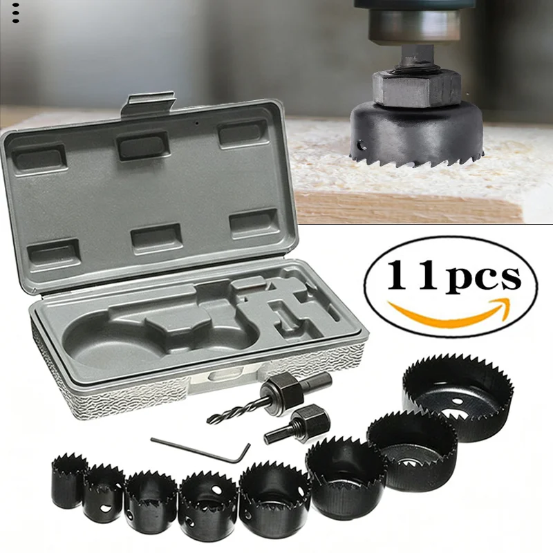 11-teiliges Lochsägen-Set, Werkzeugset, 19–64 mm, mit Koffer für dünne Holzplatten, Holzlochschneider, Lochsägen-Set, Kreisbohrer