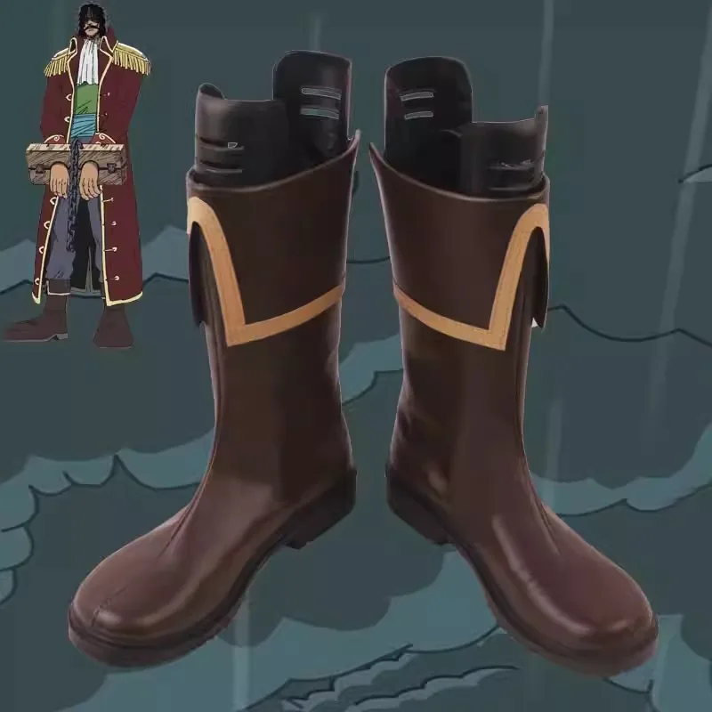 

JP Anime ONEPIECE Gol D Roger Косплей Костюм Обувь Коричневые ботинки ручной работы из искусственной кожи