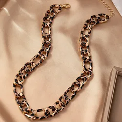 Vintage Metal Choker Cuban Link Chain Necklace for Women Gold Color Long Leopard Print Collar Necklce Fashion Jewelry