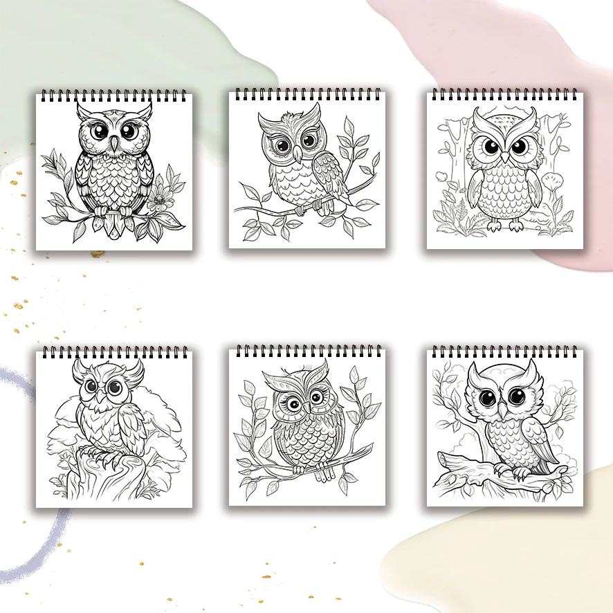 Owl Coloring Pages Book 8.27x8.27 inches 22 Sheets Relaxing Gift for Family