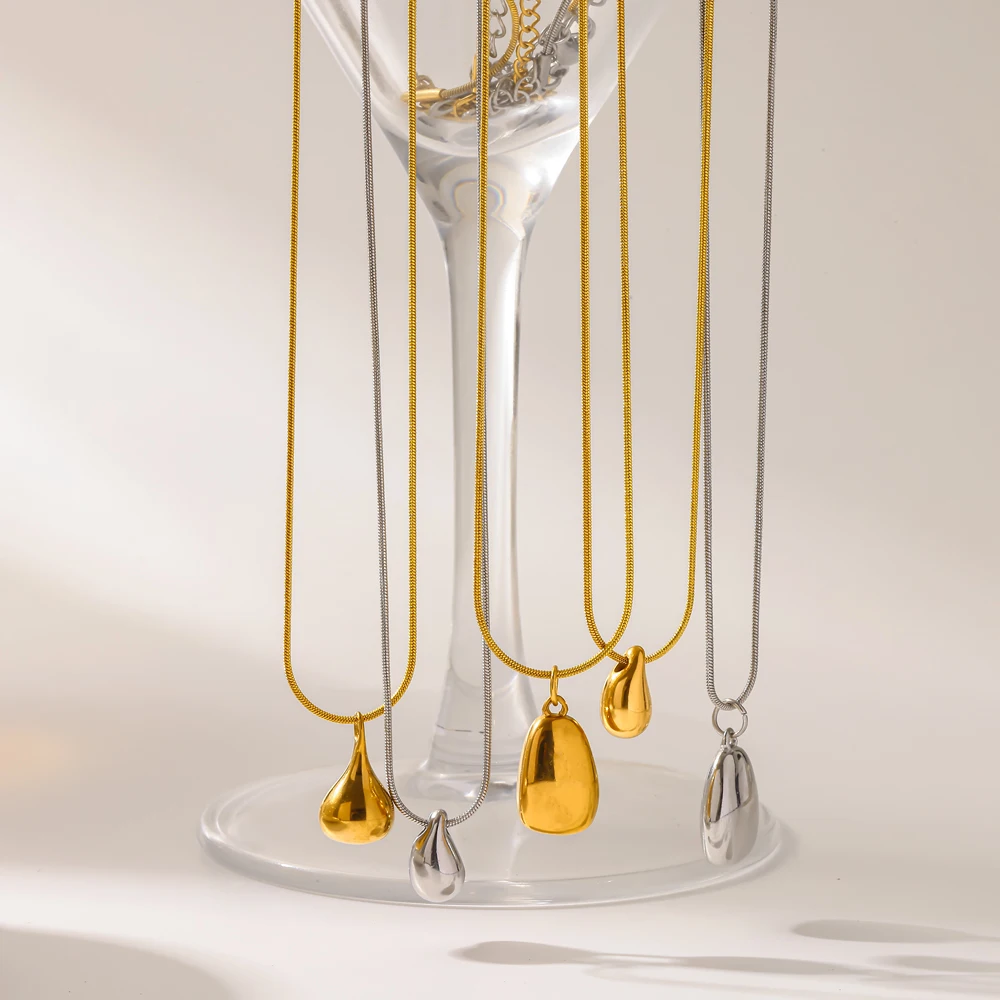 Minimalistische Damen-Halskette mit Tropfenanhänger aus Edelstahl, 18K vergoldet, wasserdicht, alltägliches Schmuckzubehör – Detail 2