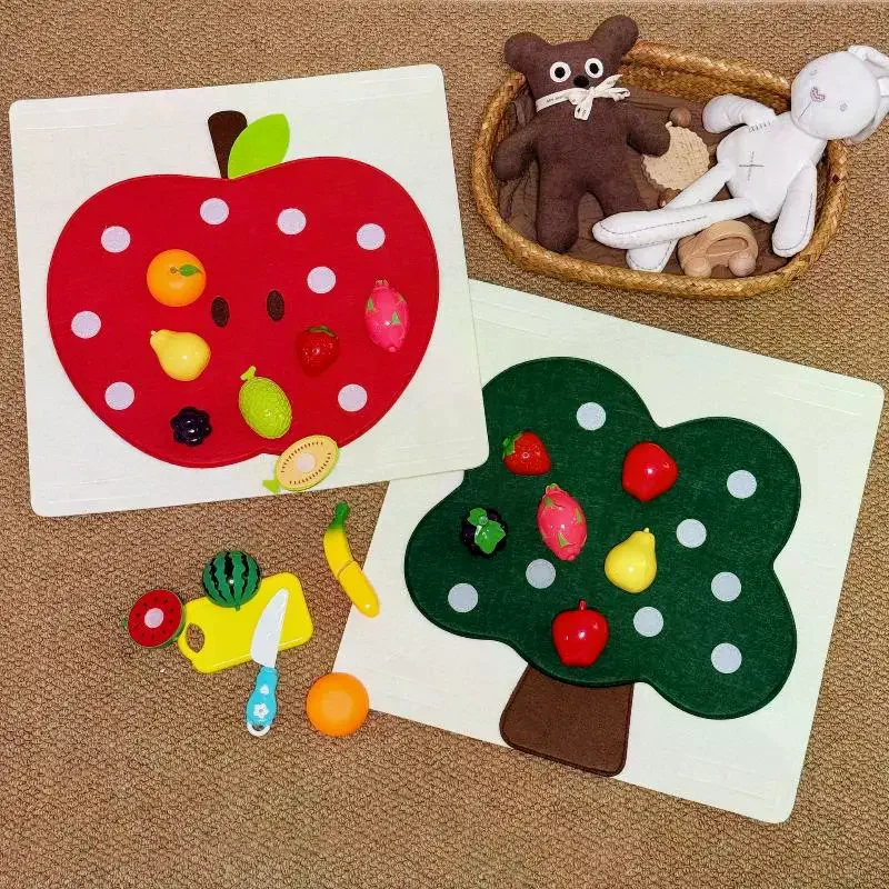 1 Juego de frutas, juegos de cocina, tablero de fieltro para bebé, juguetes de comida, pegatina de pared, habilidades motoras finas, juguete educativo para edades tempranas