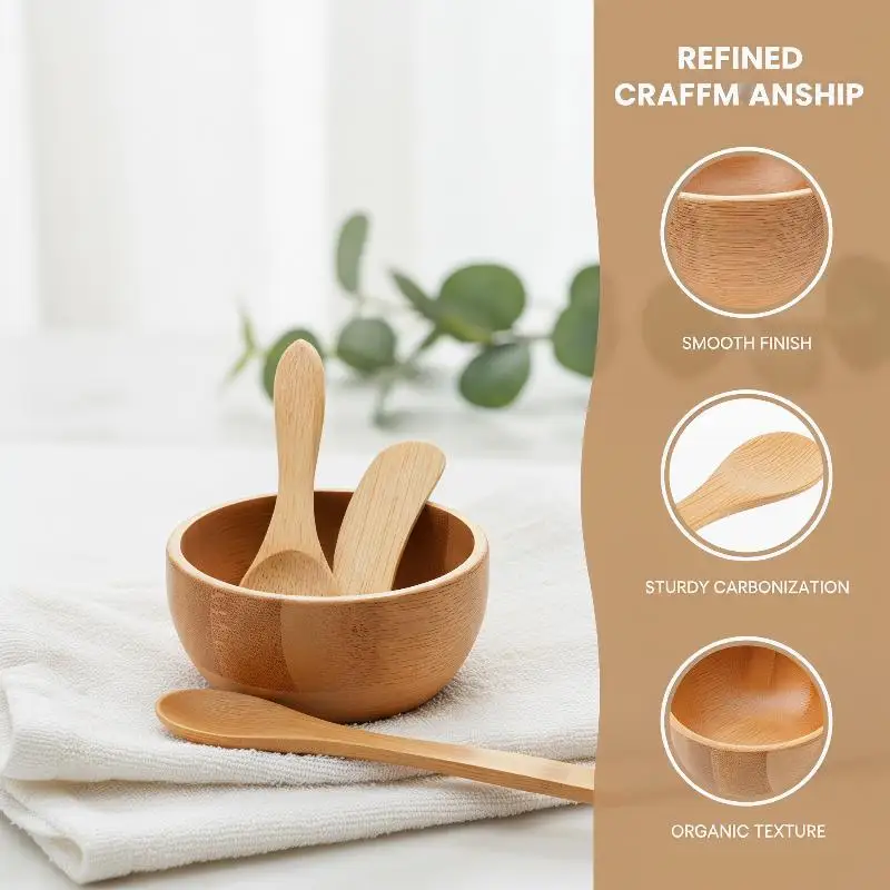3pcs Mini Size Bamboo Diy Face Mask Mixing Bowl With Spoon &Stick Aromatherapy Bowl Set Massage Oil Face Care Makeup Tool Kit