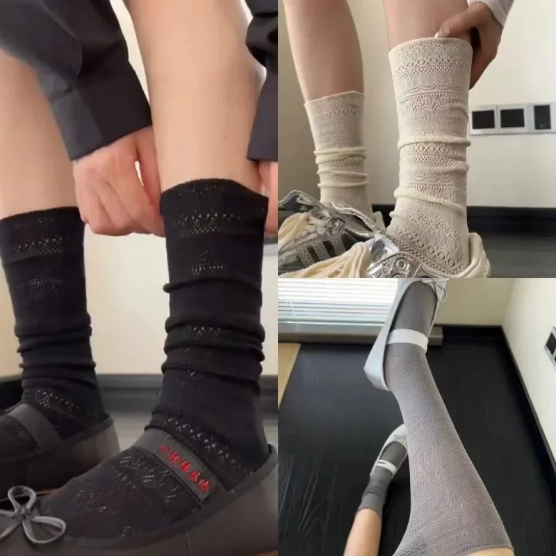 Kaus Kaki Tipis Lolita Renda Kaus Kaki Kru Kasual Berongga Modis untuk Wanita Kaus Kaki Jaring Jk Gaya Jepang Katun Lembut Sejuk untuk Wanita