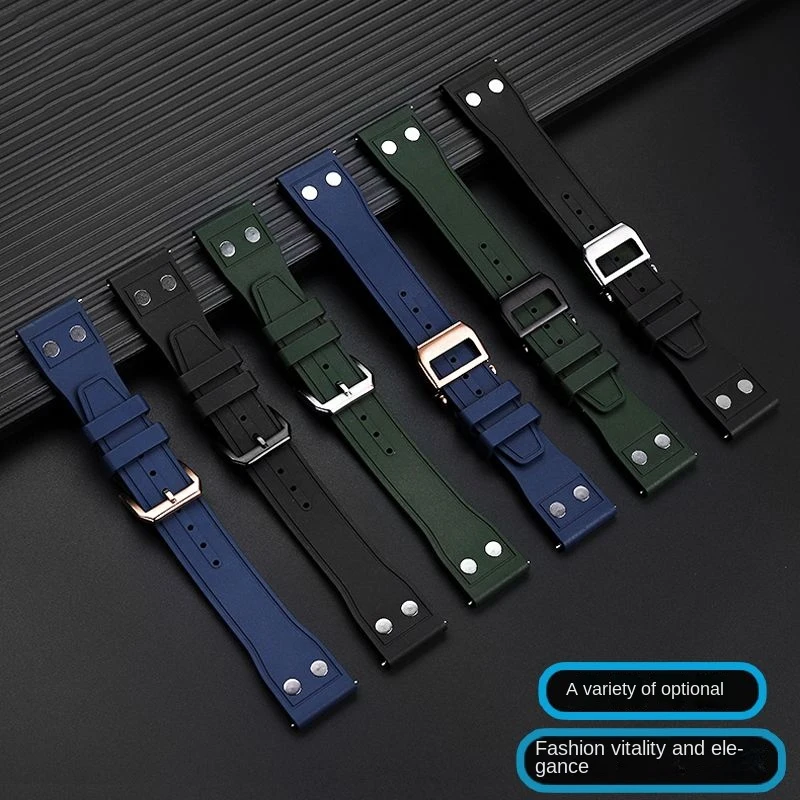 20mm 21mm 22mm High Quality FKM Rubber Strap for IWC Big Pilots Little Prince Mark 18 20 TOP GUN Bracelet Watch Band with Rivet