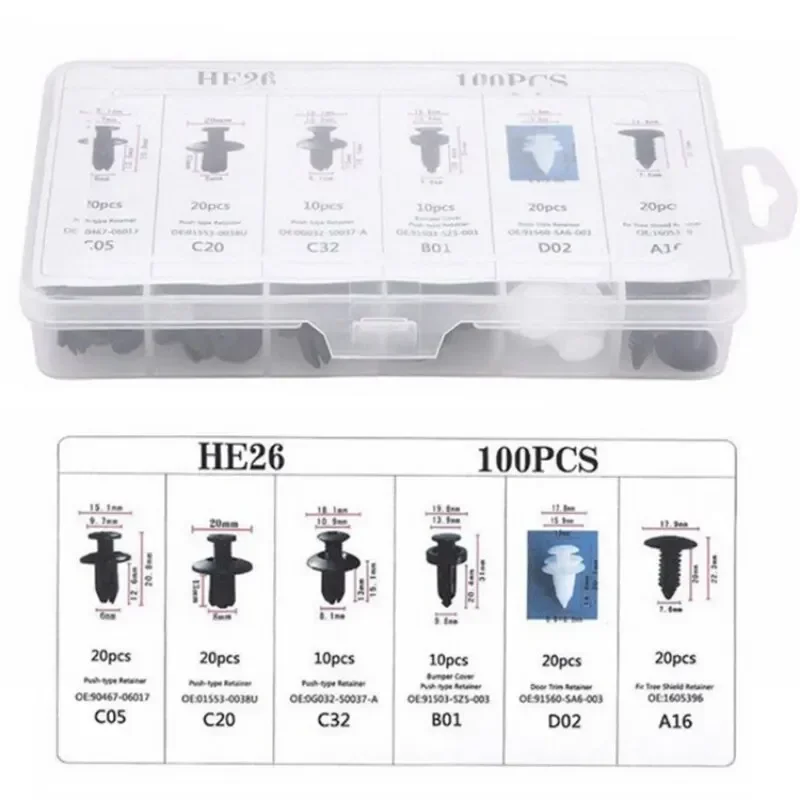 100 stücke Auto Fastener Clip Kit Fender Niet Clips Auto Körper Push Retainer Pin Niet Stoßstange Tür Trim Panel Retainer auto Clips
