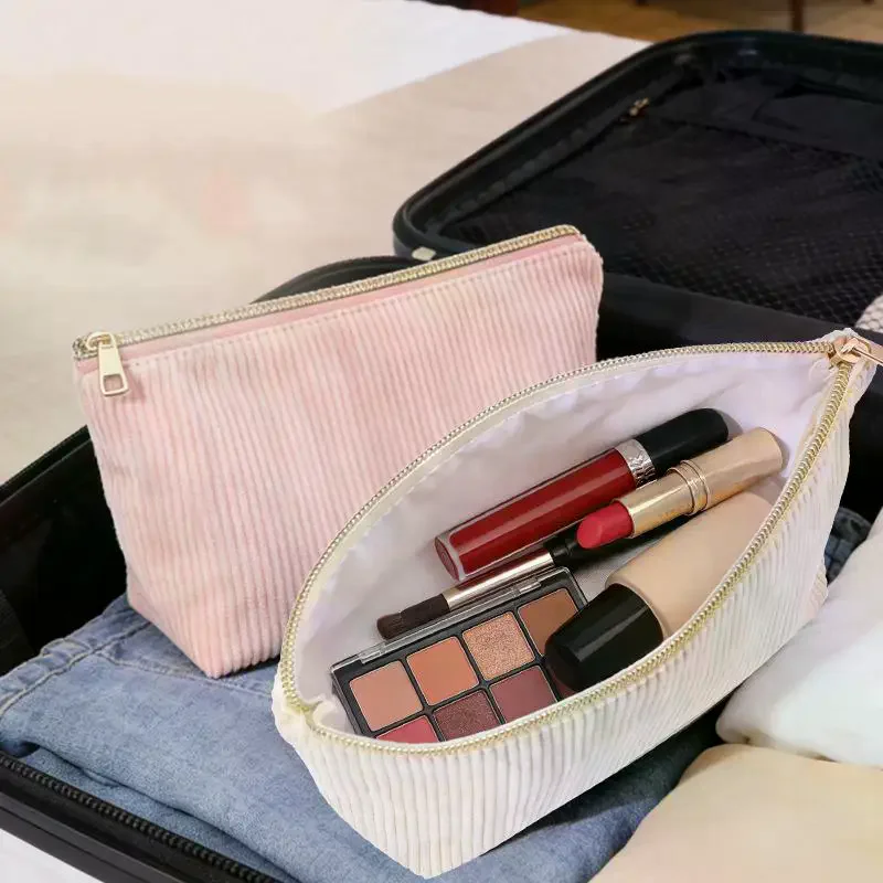 /HTF/Corduroy Storage Bag Cosmetic Bags Portable Travel Makeup Bag Cosmetics Organizer Coin Purse Stationery Bag Multi-purpose