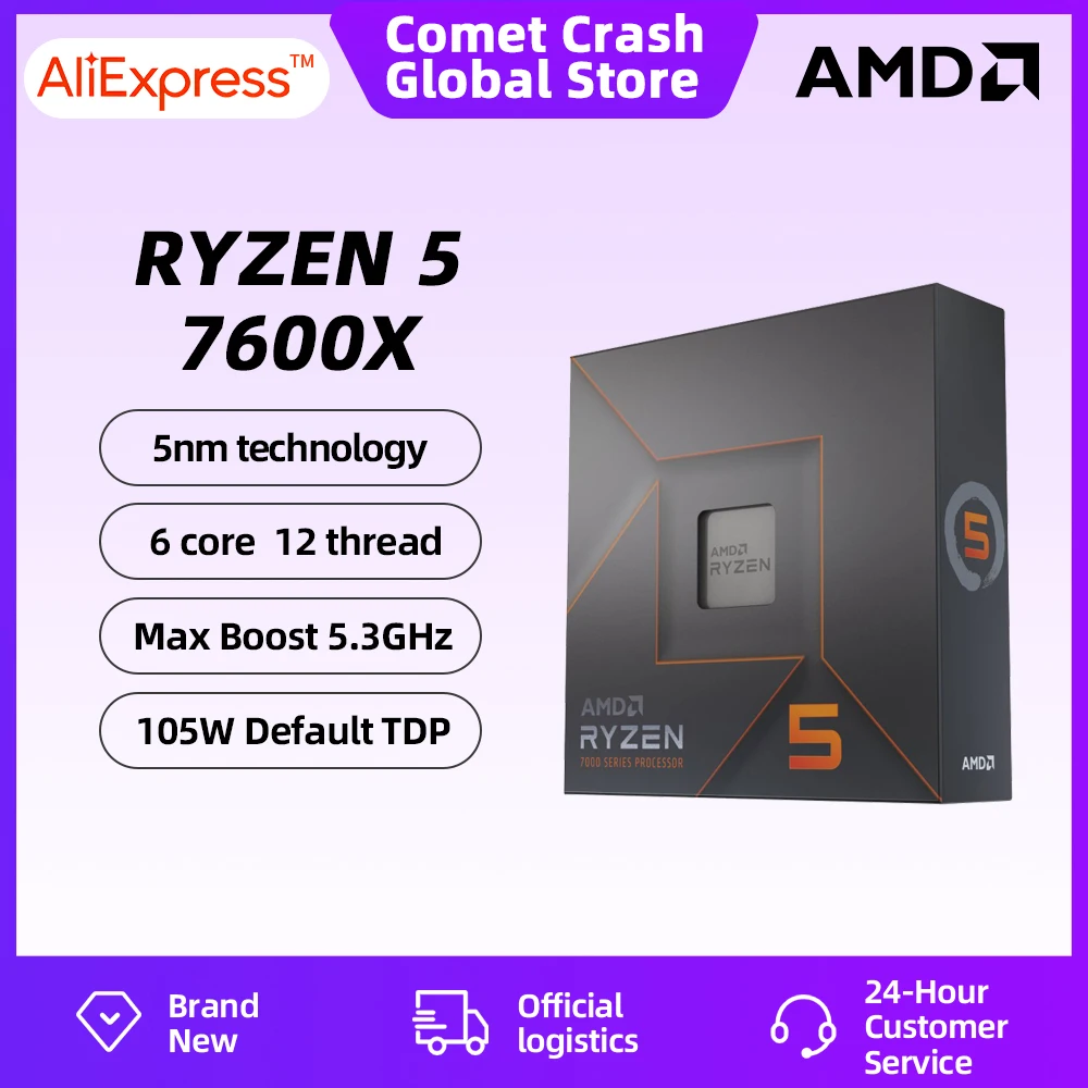 AMD RYZEN 5 7600X Box Version Brand New CPU Gaming Processor AMD R5 7600 6-Core 12-Thread 5nm 38M Socket AM5 Original Box Game