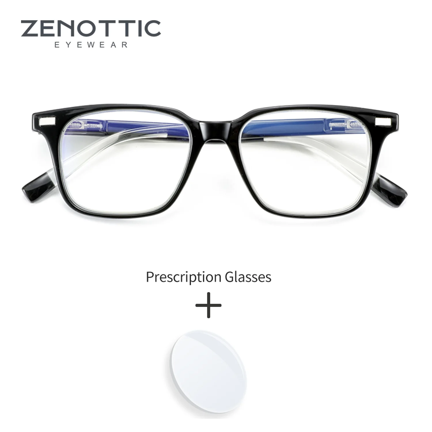 

ZENOTTIC Trendy Acetate Square Prescription Glasses, Men's Progressive Myopia Photochromic, Anti Blue Light Optical Lenses