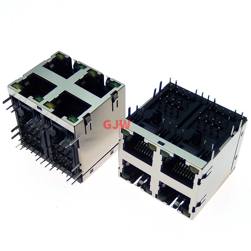 2/5pcs RJ45 Socket 8 Ports RJ45 8P8C Female Jack Socket Connector 2*1 2*2 2*4 Steel Shield Network Modular With LED and Shrapnel