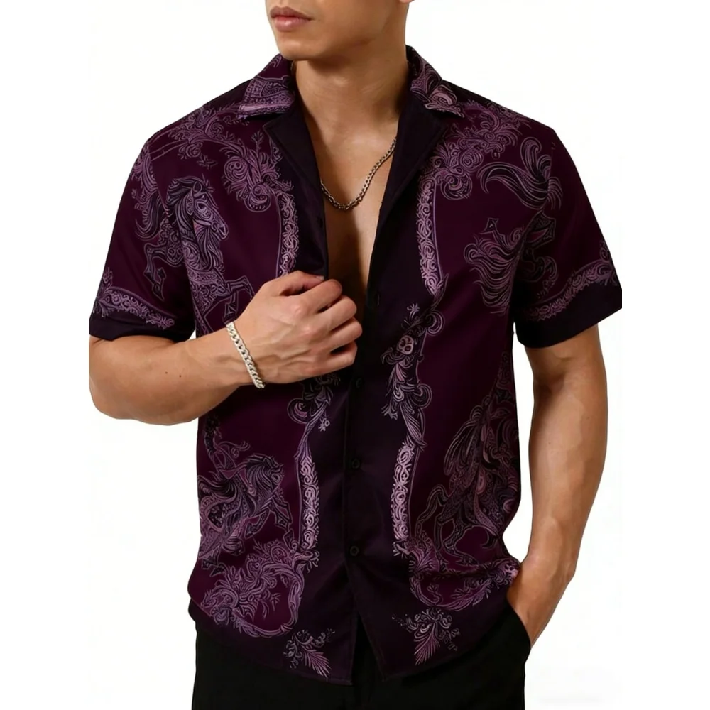 

2026 Men's European Short Sleeve Shirt Baroque Rattan Man HD Pattern 3D Printed Shirt Hawaiian Outdoor Designer Men's Clothing