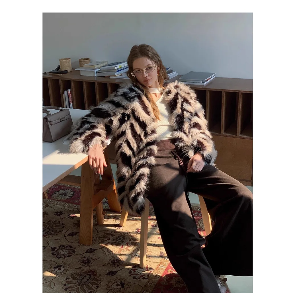 مزاجه النساء الشتاء سترة الفراء الاصطناعي اللون منعت أفخم الإناث تقليد معطف الفرو الشارع أنيق سيدة ايكو معطف الفرو #1