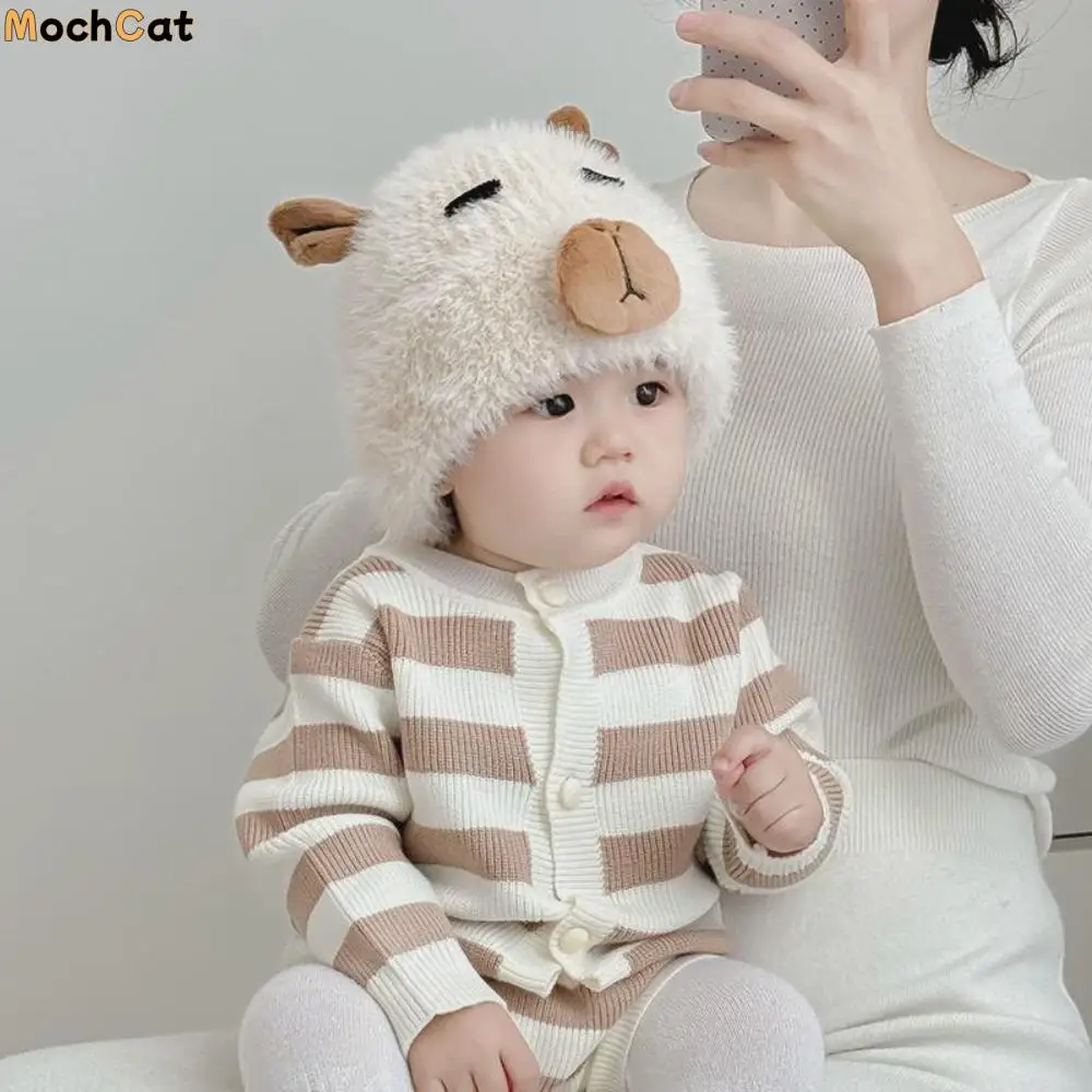 

Cute Children Capybara Plush Cap Cartoon Parent Child Cap Autumn Winter Thickened Brimless Hat Girls Keep Warm Big Pullover Hat