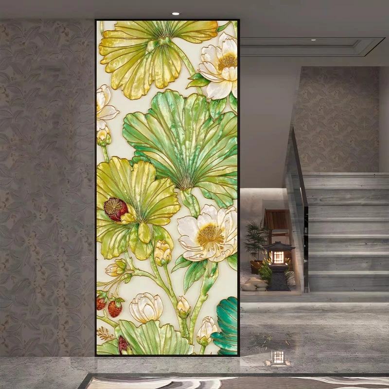 

Enamel hand-carved partition screen wall light luxury high-end vertical line art glass