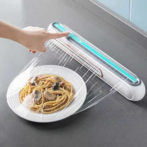 커터가있는 플라스틱 랩 디스펜서 식품 집착 필름 커터 알루미늄 호일 슬라이더 스트레치 재사용 가능한 주방 보관 조직 Best5