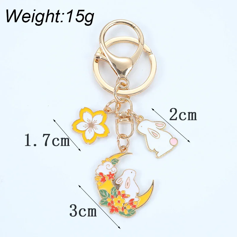 Mode Süße Emaille Kirschblüte Kaninchen Schlüsselbund für Frauen Mädchen Nette Mond Blume Schlüssel Kette Tasche Auto Schlüssel Anhänger Schmuck Geschenk – Detail 6
