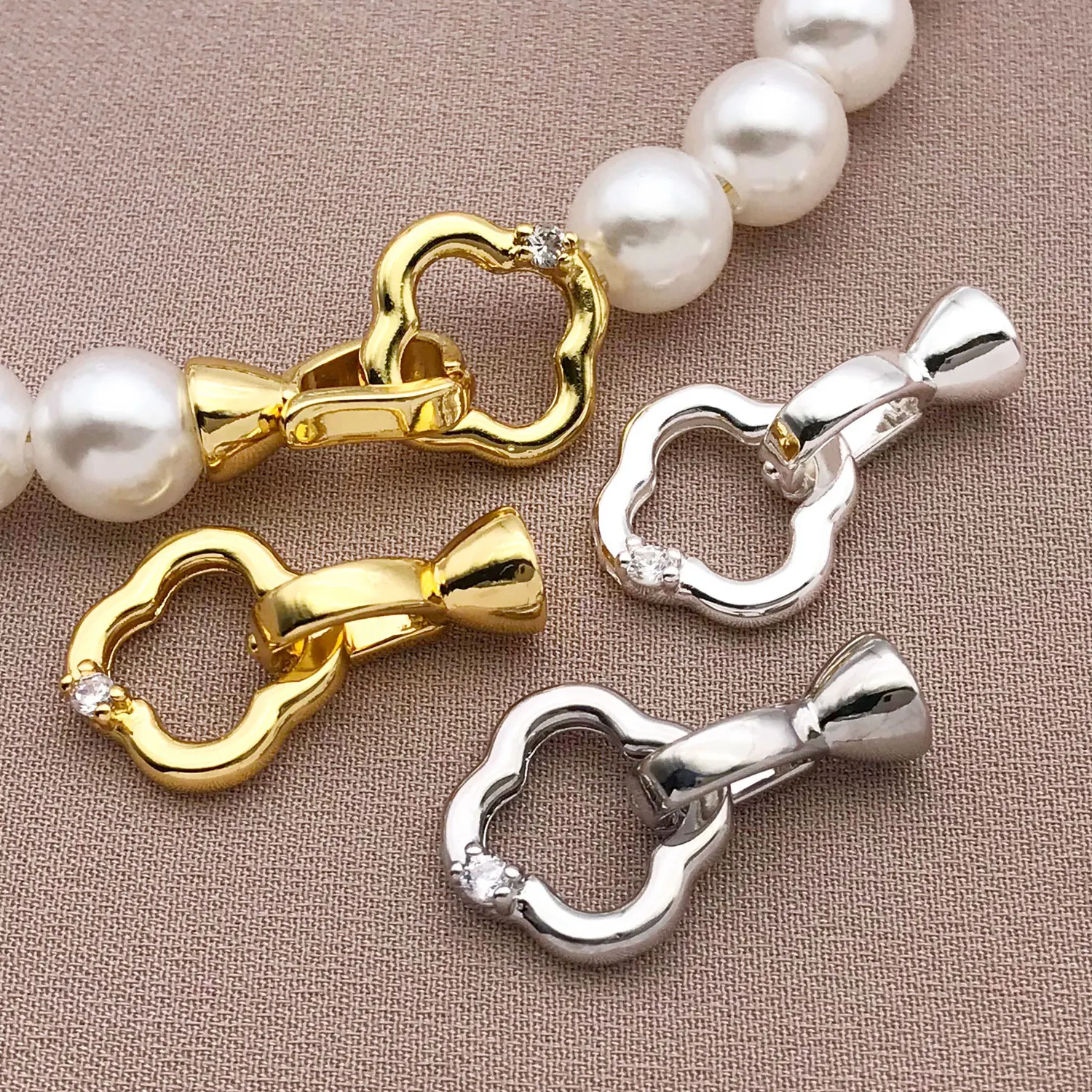 3/5pcs 18K Copper Plated Golden Clover Connecting Buckle, DIY Accessories