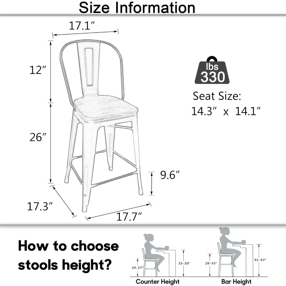 Taburetes de barra giratorios de Metal, Juego de 4 taburetes de mostrador de altura, sillas de barra de Metal giratorias con respaldo, asiento de madera, 26 pulgadas