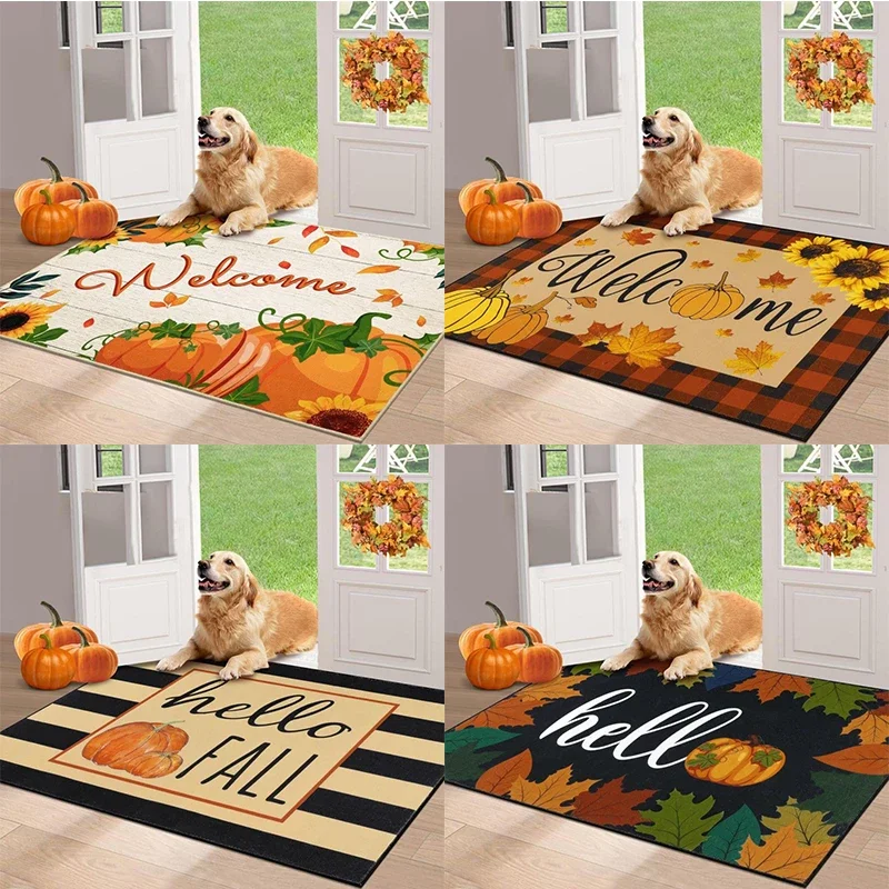 Non Slip Door Mat Fall Pumpkin Welcome Doormat for Autumn Harvest Thanksgiving Farmhouse Entrance Doormat Floor Carpet Mat 2025