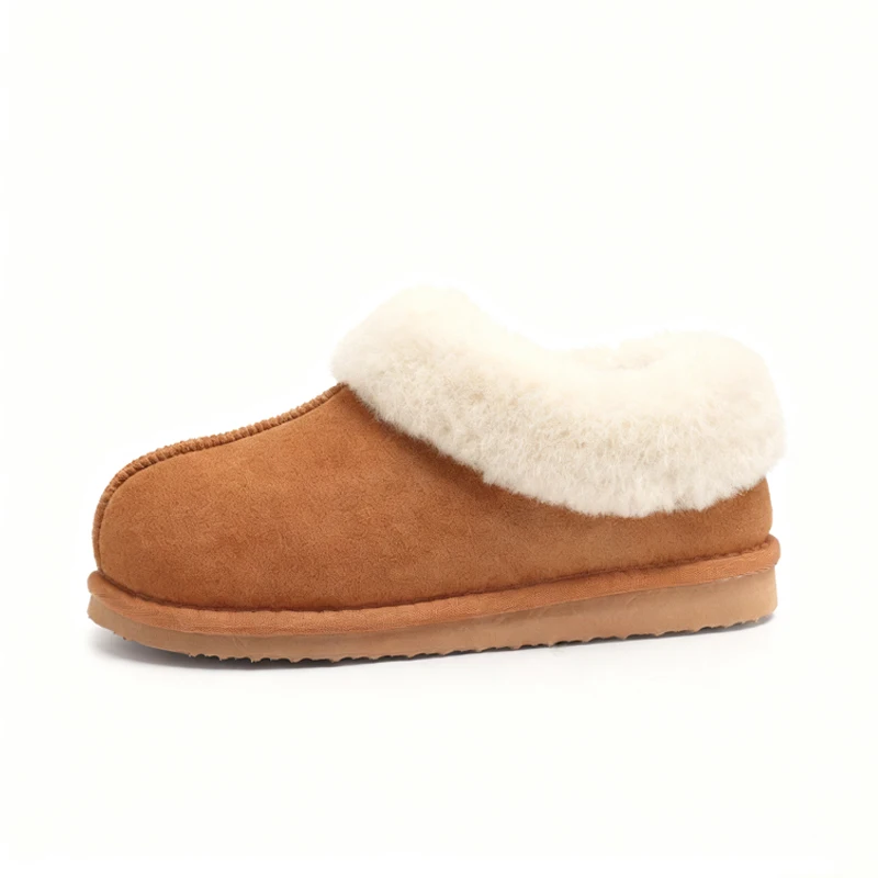 Pantuflas Kidmi de invierno para mujer con cuello de piel, de gamuza, cálidas, antideslizantes, para interior y exterior.