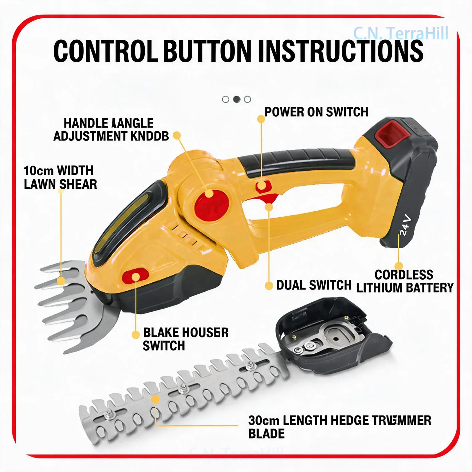 Cordless Hedge Trimmer 2-in-1 Electric Pruning Shear & Grass Cutter, Lithium-Ion One-Hand Garden Shrub Trimmer for Lawn and