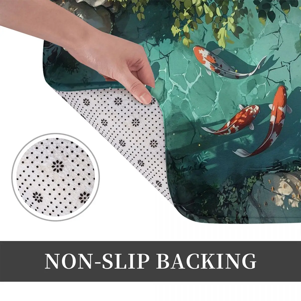 Vibrant Koi Fish Rocks Non-slip Doormat Floor Mat Absorbent Mat Carpet Rug for Kitchen Entrance Home Bedroom Footpad Mats