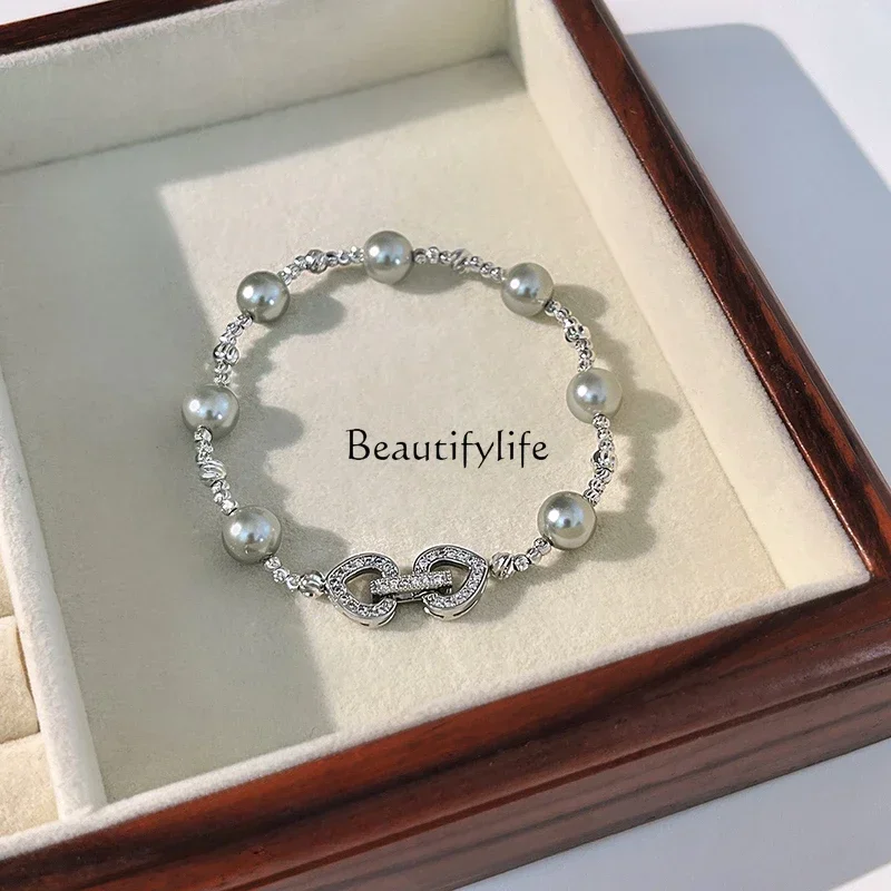 Gray Pearl Bracelet for Girls Light Luxury Minority Exquisite New Beaded Bracelet