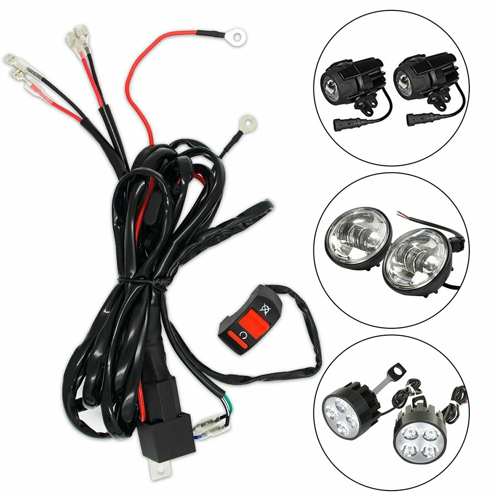 Motorcycle Fog Light Wiring Harness DC 12V LED Headlamp Refit Switch Relay Wire Work Light Connector Wiring Harness Kit