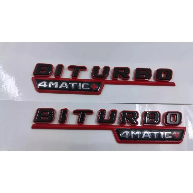 

1pair BITURBO 4MATIC+ Plus Fender Emblem Red Black BLACK Logo Badge Nameplate