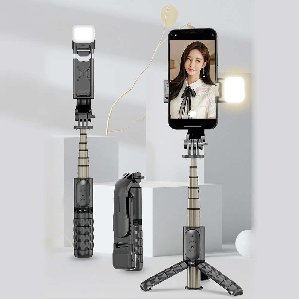 

WiWU New Selfie Stick Fill Light Tripod Stand with Bluetooth Remote Shutter Retractable with Remote Control Mobile Phone