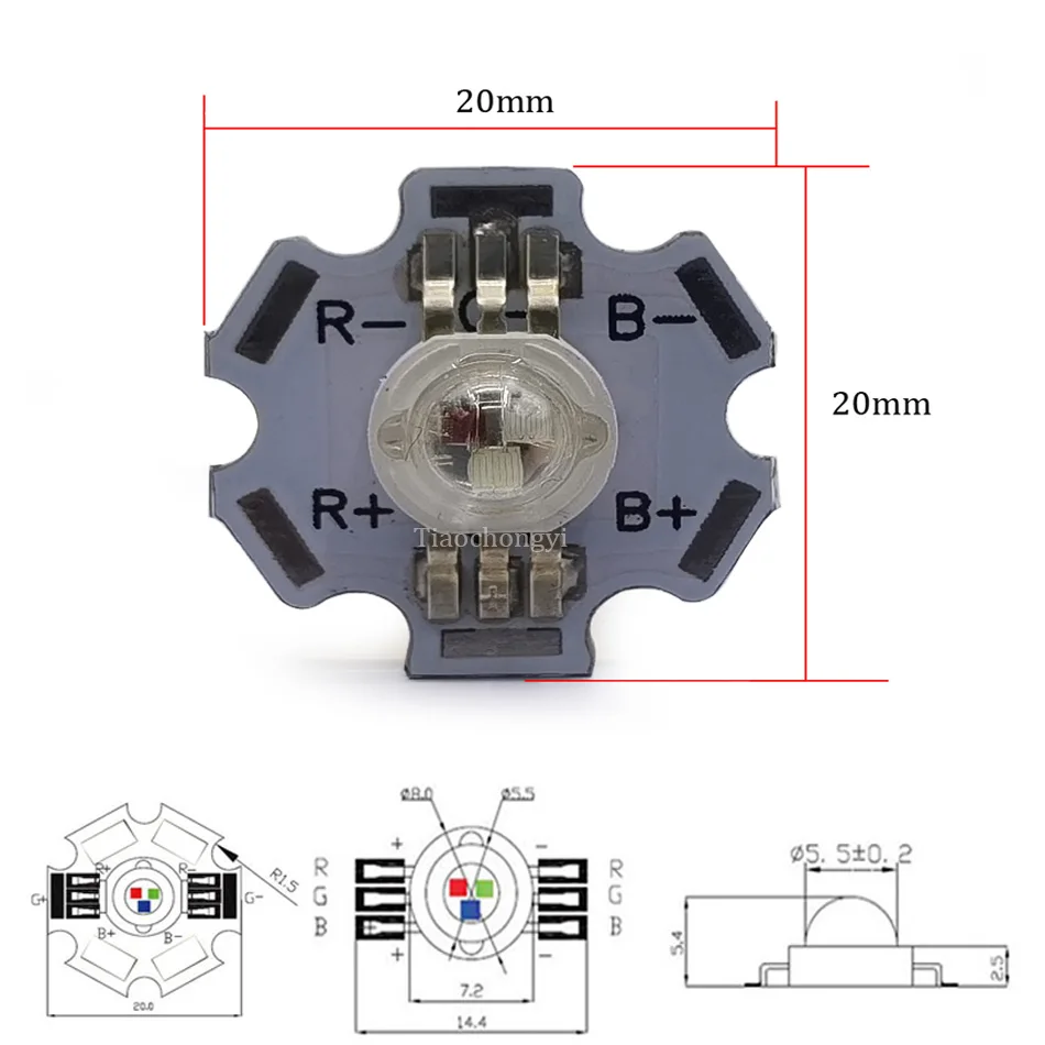 3 واط RGB مصباح LED عالي الطاقة LED رقاقة 6pin 3X1W 3X3W الباعثة للضوء ديود أحمر أخضر أزرق مع 20 مللي متر لوحة دارات مطبوعة