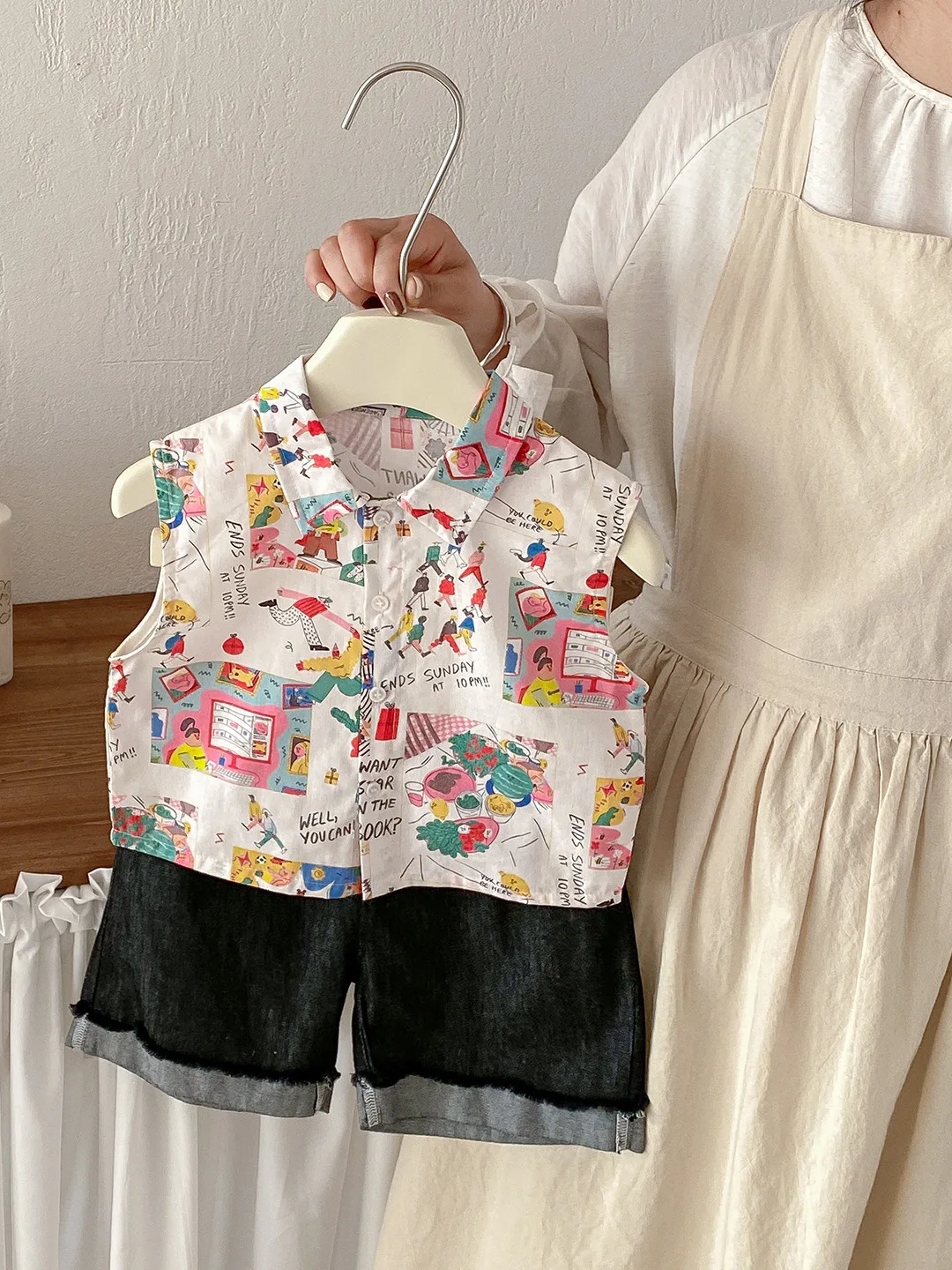 Conjunto de camisa e shorts de verão para bebês meninos, estilo coreano, estampa floral, sem mangas, roupa de duas peças, res...