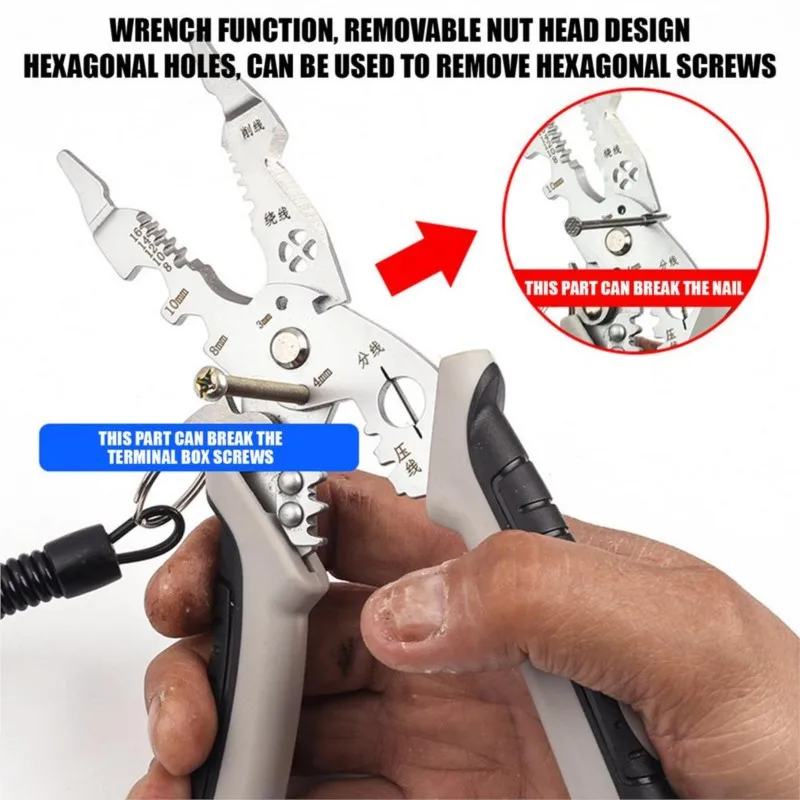 Wire Stripper Pliers Rustproof Anti-Slip Multifunctional Strippers Wire Tool With High Hardness Cord Pliers For Bending Wrench