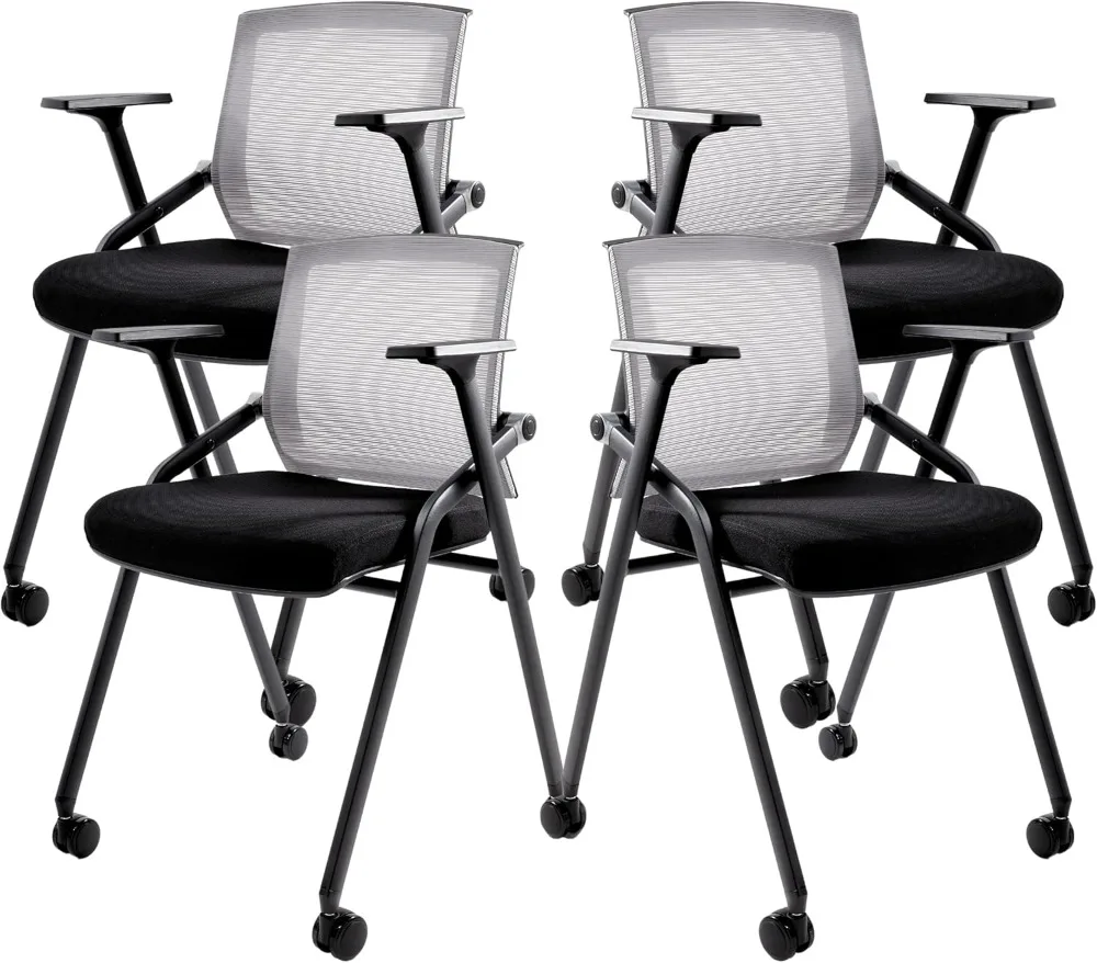 

Conference Room Chairs, Folding Office Desk Chair with Lumbar Support and Sliding Armrest with Casters, Stackable Office Guest