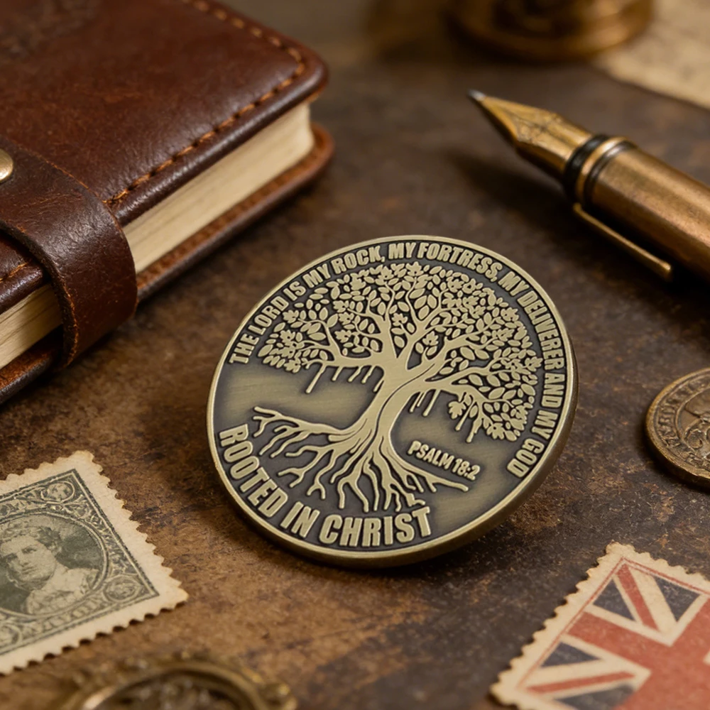 In Christus verwurzelte Baum-Emaille-Brosche Psalm 18:2 Schriftwort Der Herr ist meine Felsigkeit, meine Festung, mein Erlöser Religiöser Glaubens-Pin Access – Detail 9