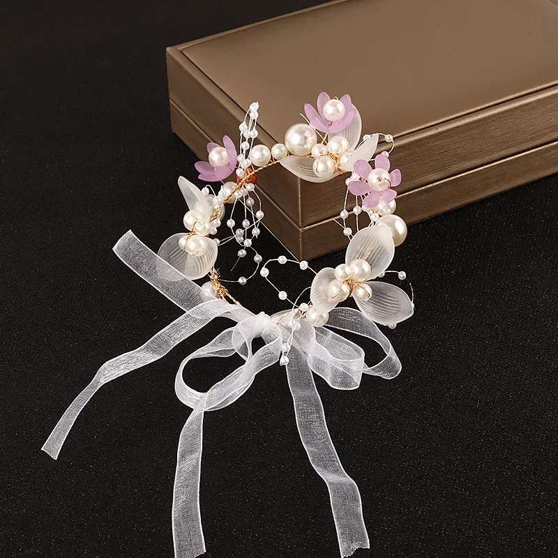 Flor de muñeca de perlas a la moda para niñas, dama de honor, boda, pulsera de flores de mano con cordones, accesorios para fiesta de graduación, decoración para fiesta de baile