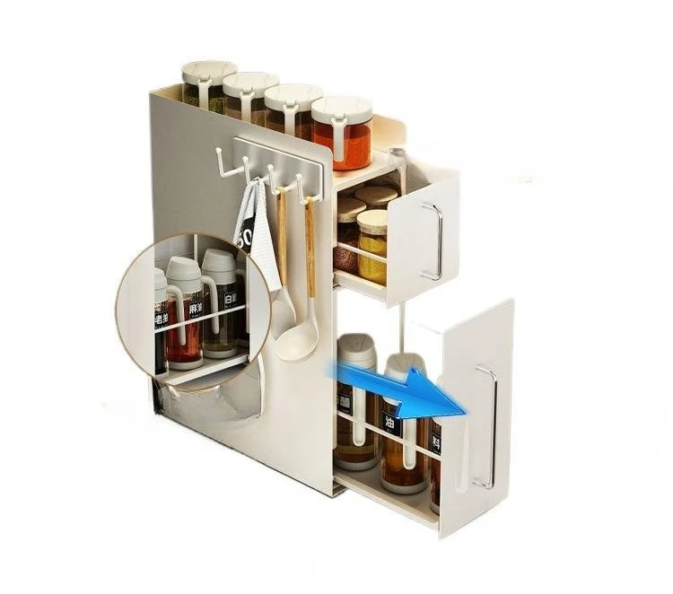 

Household kitchen supplies dust storage cabinet multi layer countertop integrated pull out rack