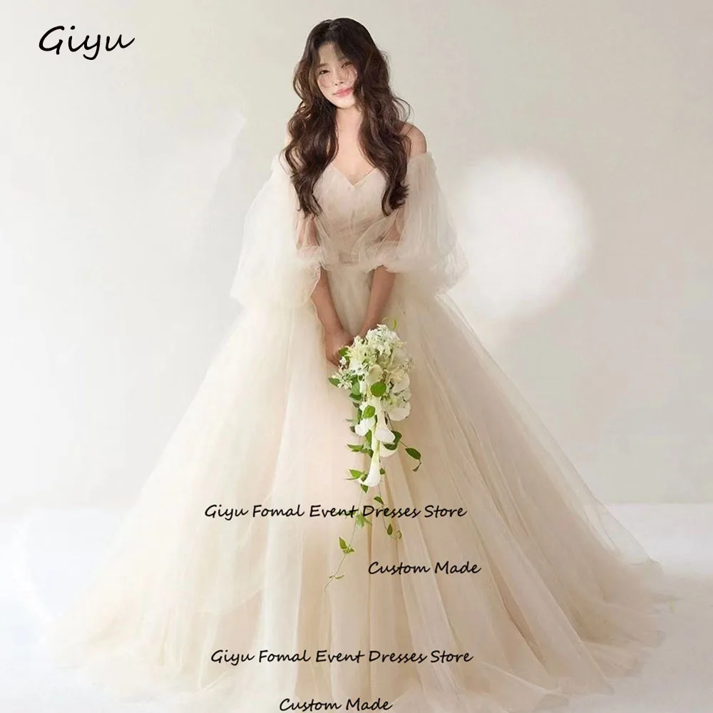 

Giyu Fairy A-line Korea Wedding Dress Photoshoot V-Neck Draped Off The Shoulder 웨딩드레스 Bridal Gown Evening Gown Dress