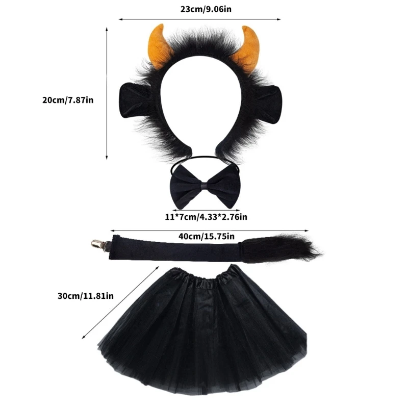 652F Accessori per costumi bestiame per cosplay per bambini adulti Costumi mucca con fascia per bovini pelosi