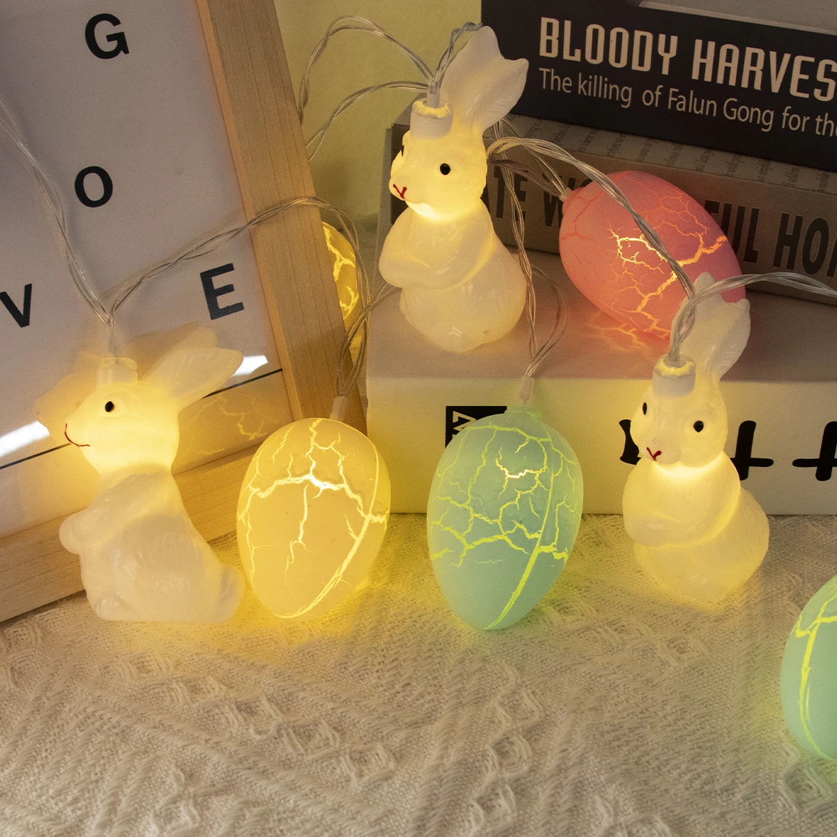 Easter Colorful Crack Eggs Light Strings Easter Rabbit Chicks Fairy Light for Home Garland Happy Easter Decoration 2024 Kid Gift