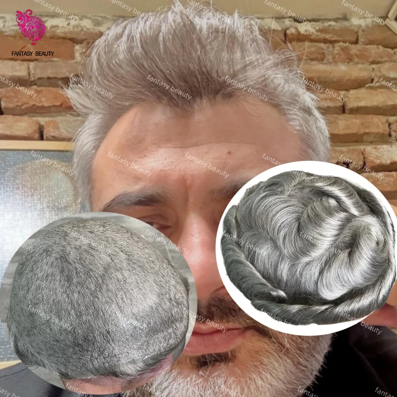 

Невидимая естественная линия роста волос 1b65 # 1b80 # Мужской парик-система замещения волос 1b40 серый с черными прядями, 80% плотность, прочная тонкая основа 0.02 мм