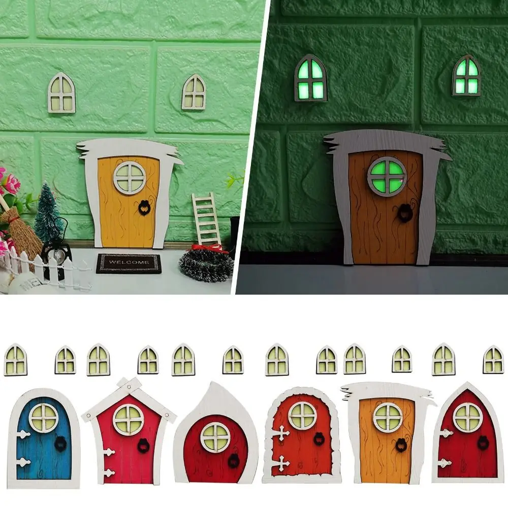 Fairy Accessories Miniature Fluorescent Elf Door Cartoon Cute Wooden House Miniatures Mini Fairy Door Ornaments Decor Gifts